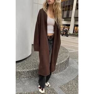 Oak And Fort Cozy Long Open Front Cardigan - S-M - Chocolate Brown